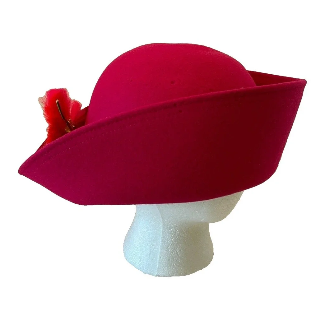 Geo W. Bollman & Co. Womens High Rim Derby Hat OS‎ Pink 100% Wool Floral Hat Pin